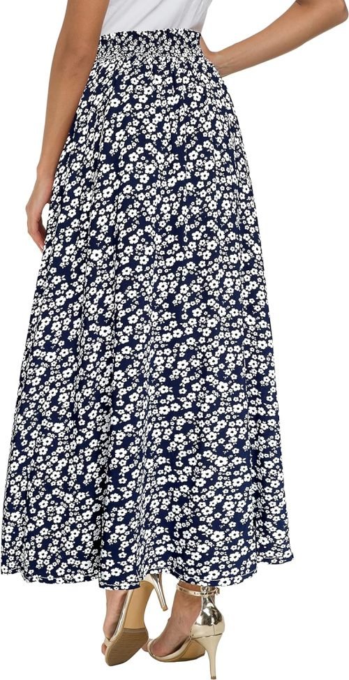 Women's Print Long Skirts High Waist Split A Line Full Length Maxi Skirt