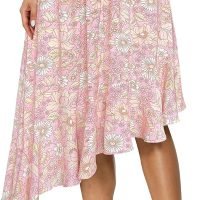 Women's Boho Floral High Waisted High Low Asymmetric Hem Midi Skirt