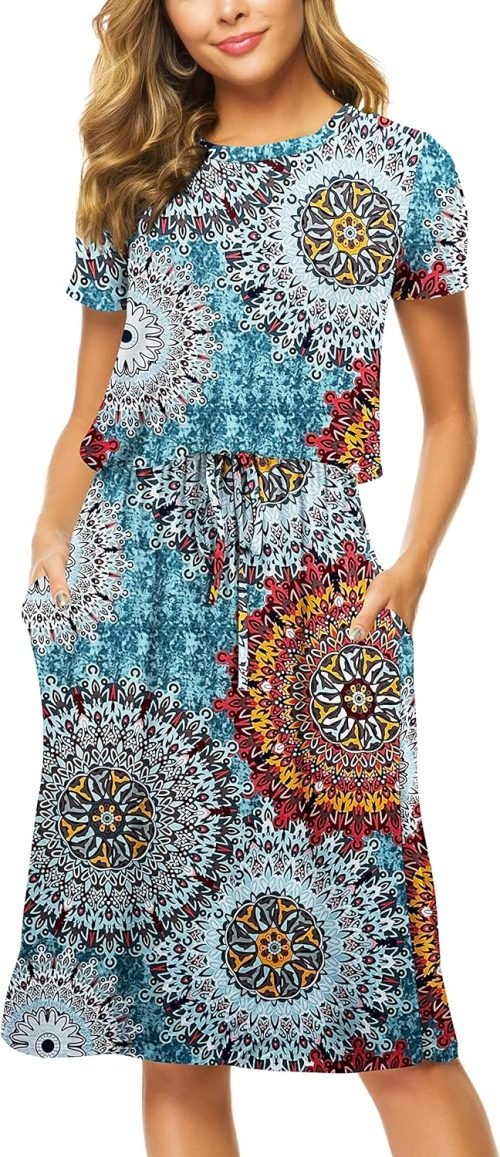 Womens Hide Belly Mid Length Work Casual Dress with Pockets