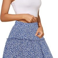 91tZuU-iSJL._AC_SL1500 Women's Summer High Waist Floral Layered Ruffle Pleated Beach Mini Skirt, Navy Blue, XX-Large