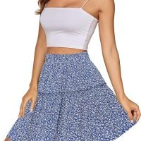 91unJLDIbOL._AC_SL1500 Women's Summer High Waist Floral Layered Ruffle Pleated Beach Mini Skirt, Navy Blue, XX-Large