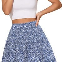 91z2tCKdHoL._AC_SL1500 Women's Summer High Waist Floral Layered Ruffle Pleated Beach Mini Skirt, Navy Blue, XX-Large