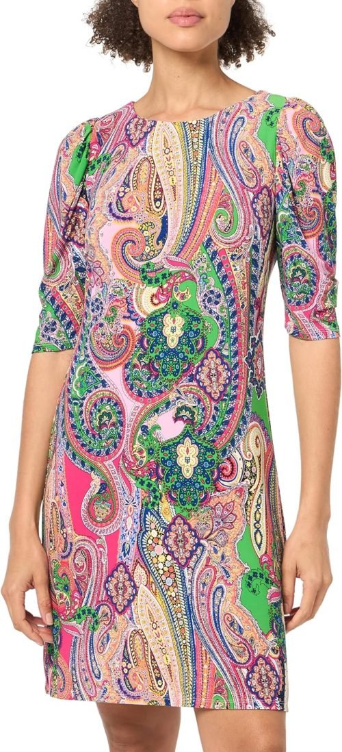 Women's Floral Jersey Short Puff Sleeve Dress