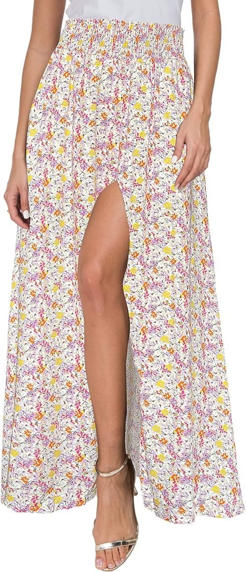 91zh1o5OBWL._AC_SL1500 Women's Print Long Skirts High Waist Split A Line Full Length Maxi Skirt